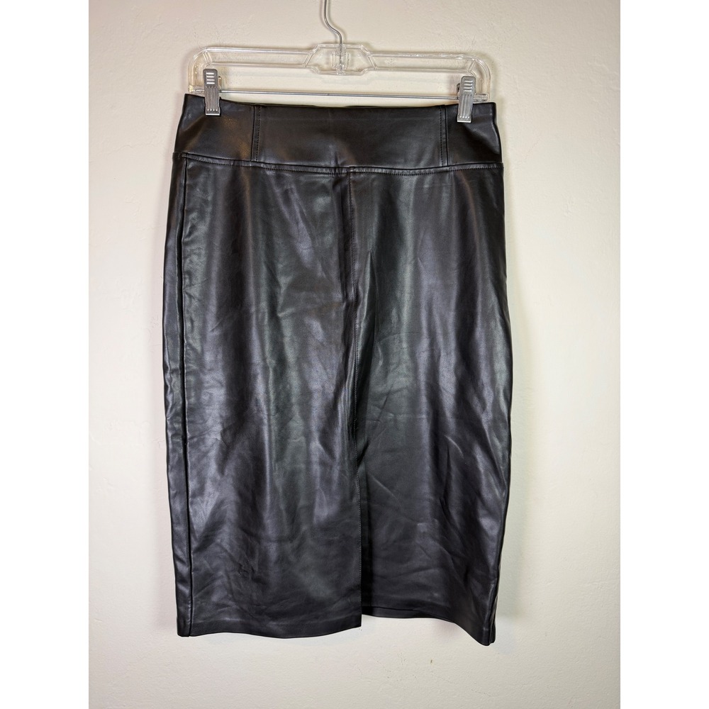 Laundry by Shelli Segal Black Faux Leather Pencil Midi Skirt Womens Small